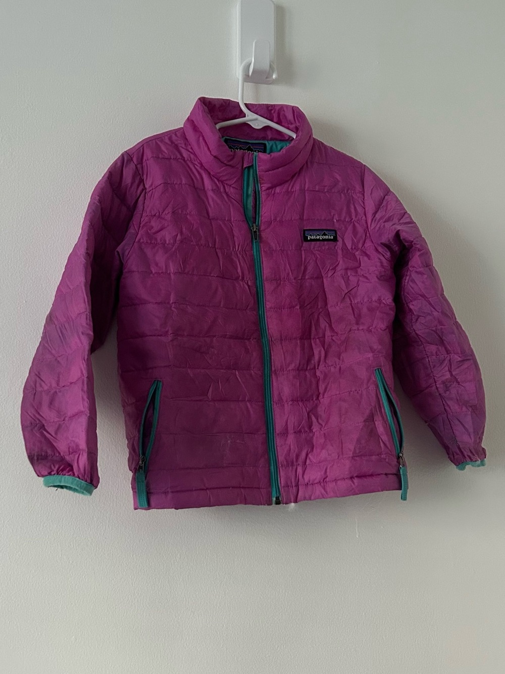 Patagonia Girls 5T Down Puffer Jacket Purple Pink Teal Full Zip Kids Coat